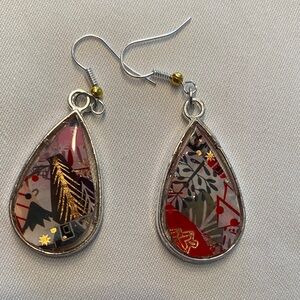 Elegant Silver and Red Christmas Teardrop Earrings